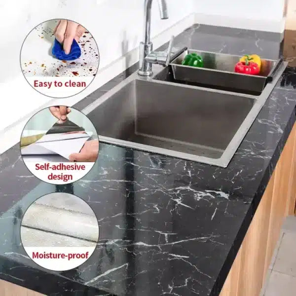 Self Adhesive Marble Sheet For Kitchen / Waterproof Anti Oil & Heat Resistant Wallpaper Sheet